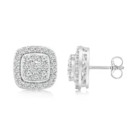 0.95 Carat Diamond Cushion Cluster Stud Earrings