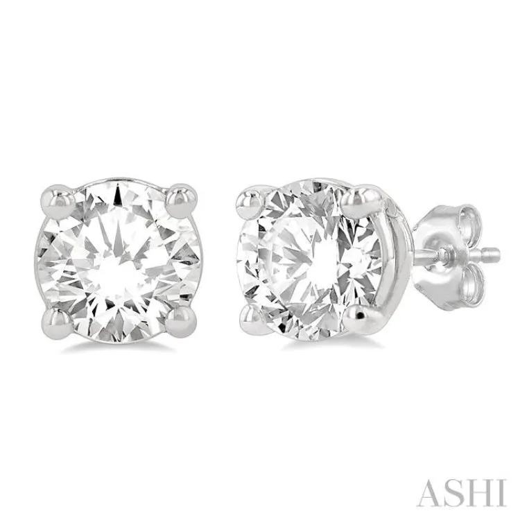 1 1/2 Ctw Round Cut Diamond Stud Earring in 14K White Gold