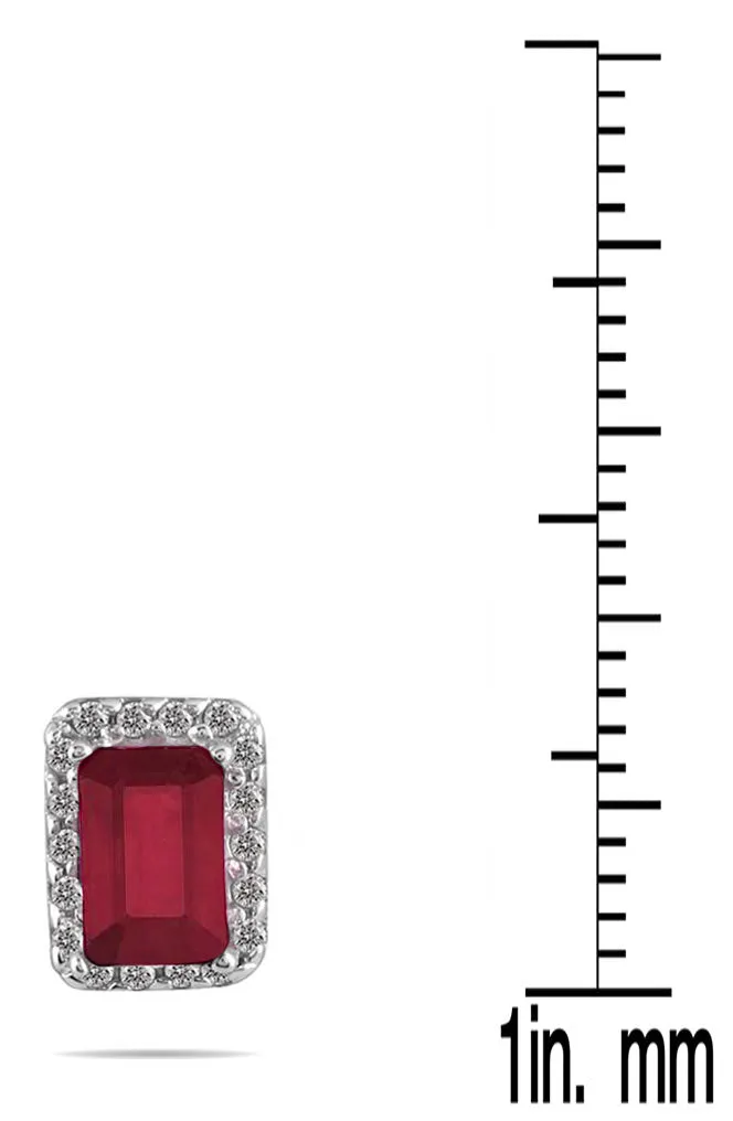 1 1/4 Carat Ruby And Diamond Earrings In 14K White Gold