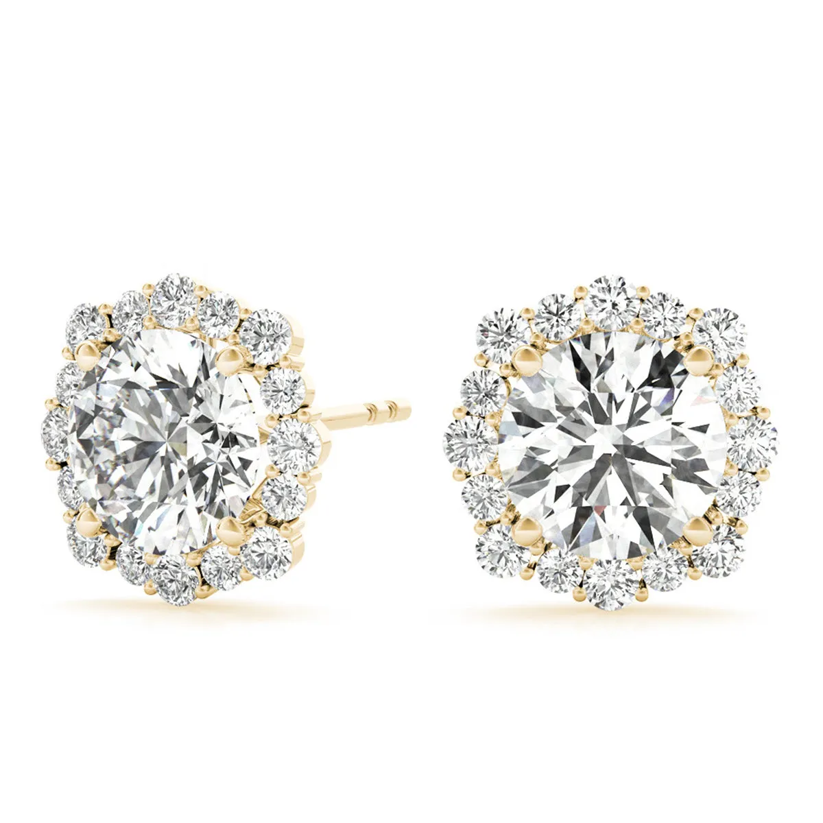 1 1/5 Carat Tw Floral Halo Diamond Stud Earrings 14K Yellow Gold