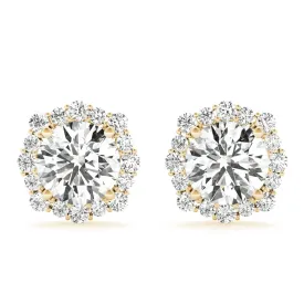 1 1/5 Carat Tw Floral Halo Diamond Stud Earrings 14K Yellow Gold