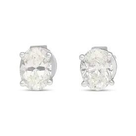 1 Carat Total Oval Cut 18K White Gold Solitaire 4-Prong Stud Earrings