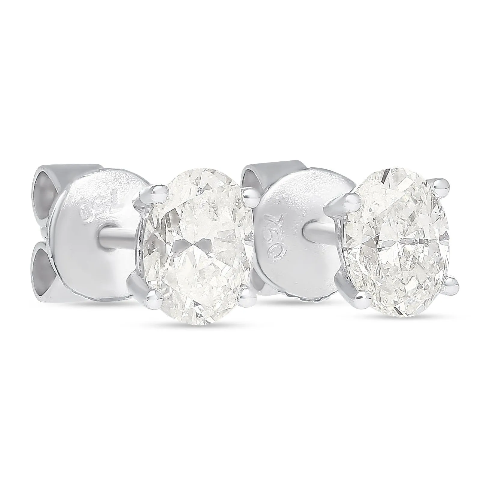 1 Carat Total Oval Cut 18K White Gold Solitaire 4-Prong Stud Earrings