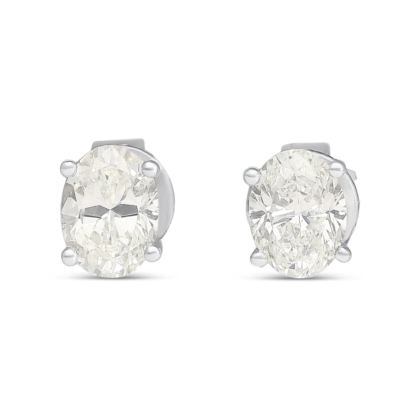 1 Carat Total Oval Cut 18K White Gold Solitaire 4-Prong Stud Earrings