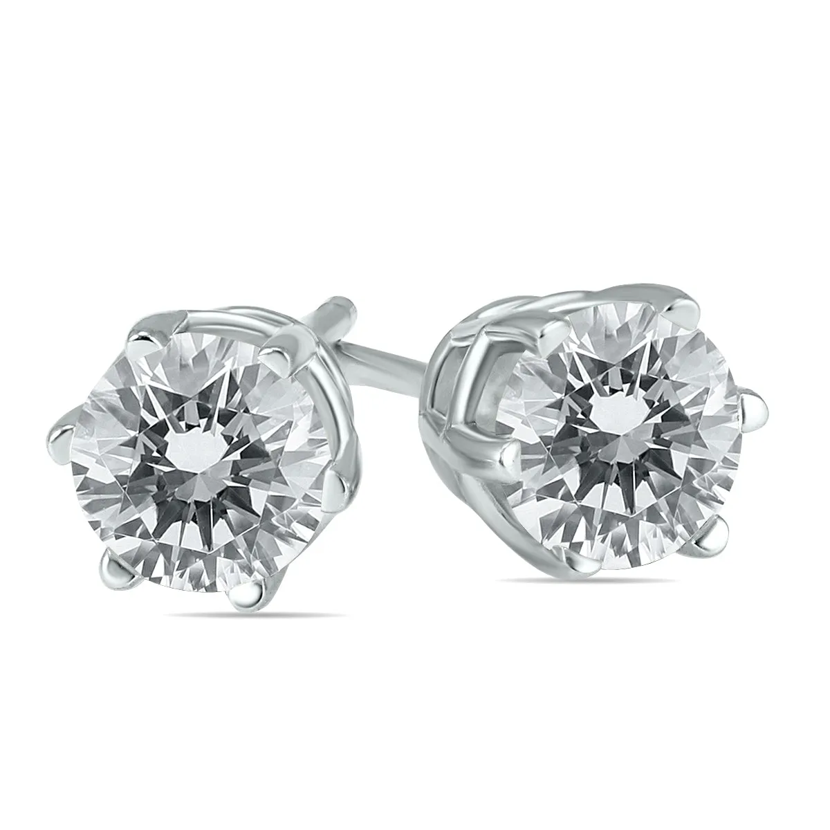 1 Carat Tw 6 Prong Round Diamond Solitaire Stud Earrings In 14K White Gold