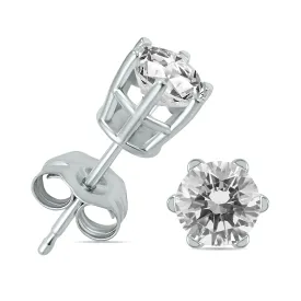 1 Carat Tw 6 Prong Round Diamond Solitaire Stud Earrings In 14K White Gold