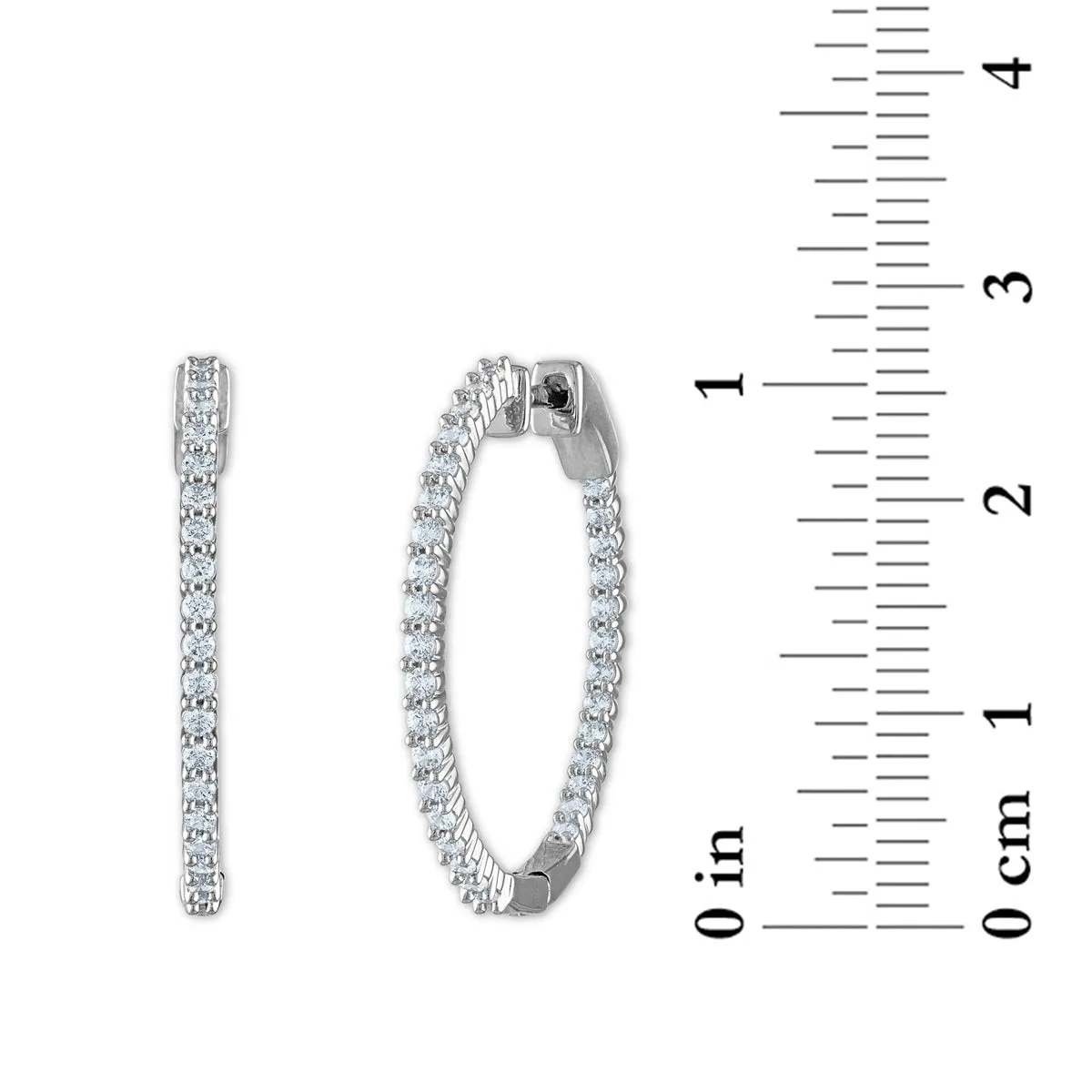 1 CTW Diamond In & Out Hoop Earrings in Sterling Silver