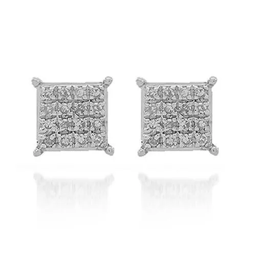 10K Solid White Gold Diamond Stud Earrings 0.11 Ctw