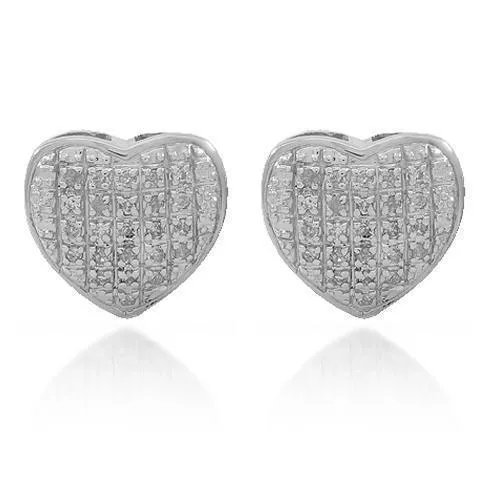 10K Solid White Gold Womens Diamond Heart Stud Earrings 0.16 Ctw