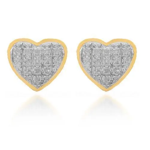 10K Solid Yellow Gold Womens Diamond Heart Stud Earrings 0.11 Ctw