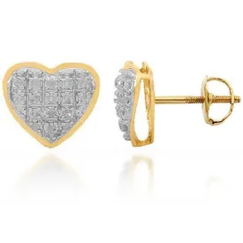 10K Solid Yellow Gold Womens Diamond Heart Stud Earrings 0.11 Ctw