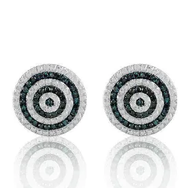 10k Yellow Gold Circle White and Blue Diamond Earrings 0.25 Ctw