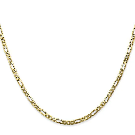 10KT YELLOW GOLD 2.75MM FLAT FIGARO CHAIN NECKLACE - 6 LENGTHS