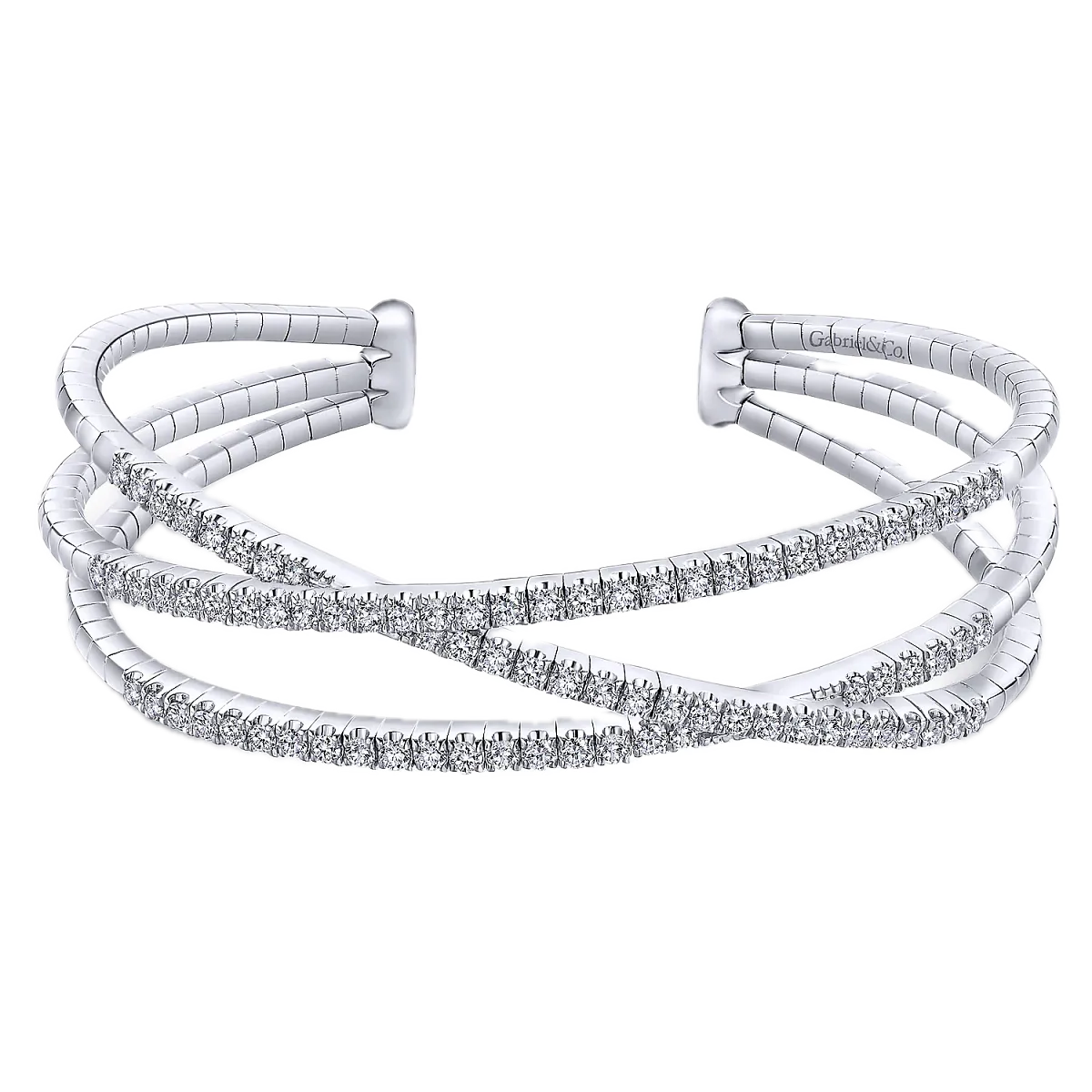 14 K White Gold 1.67 CTW Criss-Cross Diamond Cuff Bracelet