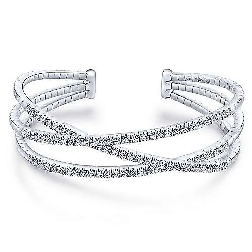 14 K White Gold 1.67 CTW Criss-Cross Diamond Cuff Bracelet