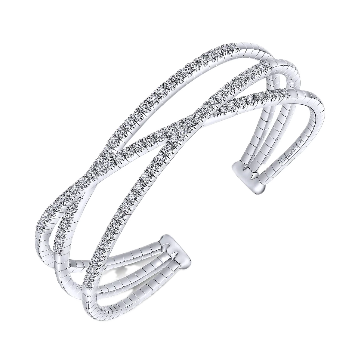 14 K White Gold 1.67 CTW Criss-Cross Diamond Cuff Bracelet