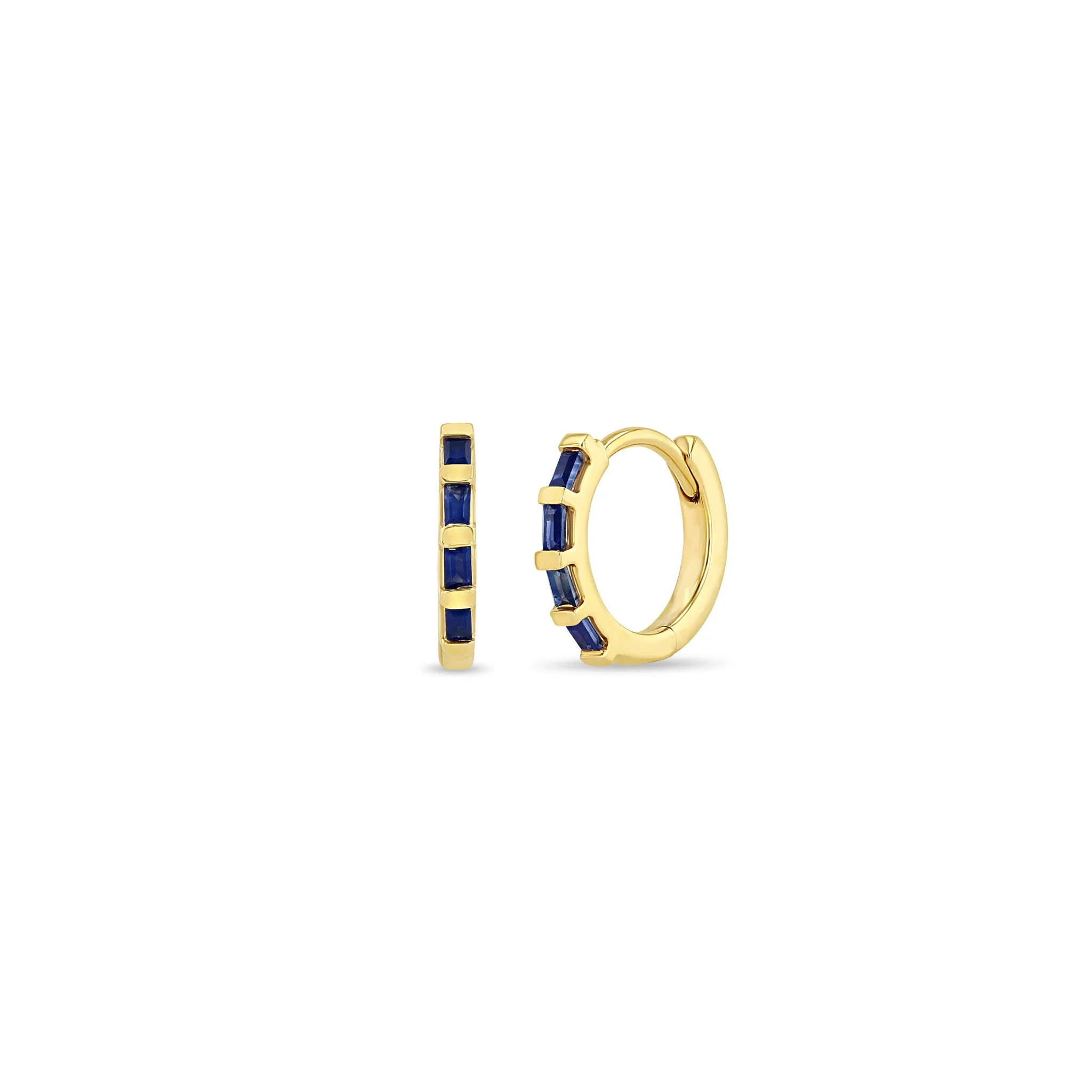 14k Baguette Blue Sapphire Hinge Huggie Hoops