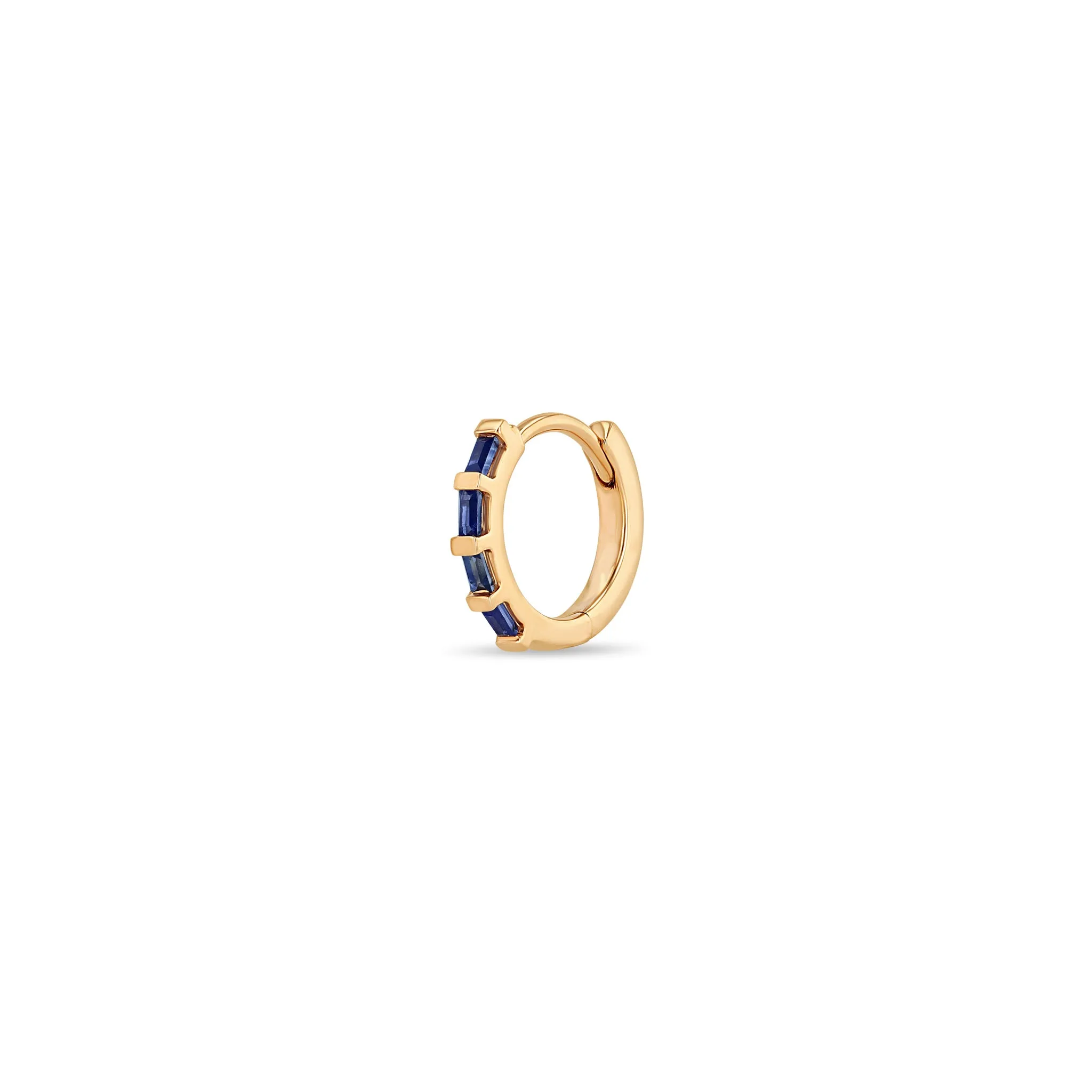 14k Baguette Blue Sapphire Hinge Huggie Hoops