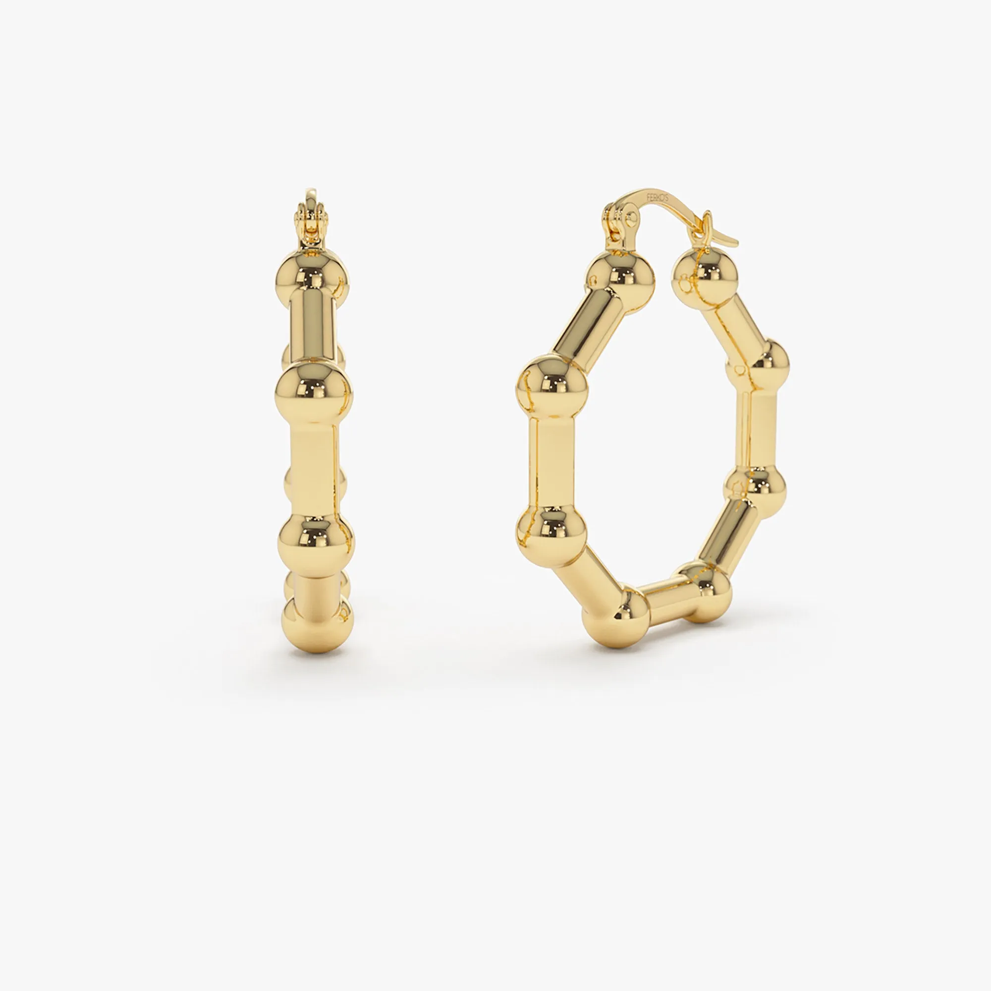 14k Beaded Tube Hoop Earrings