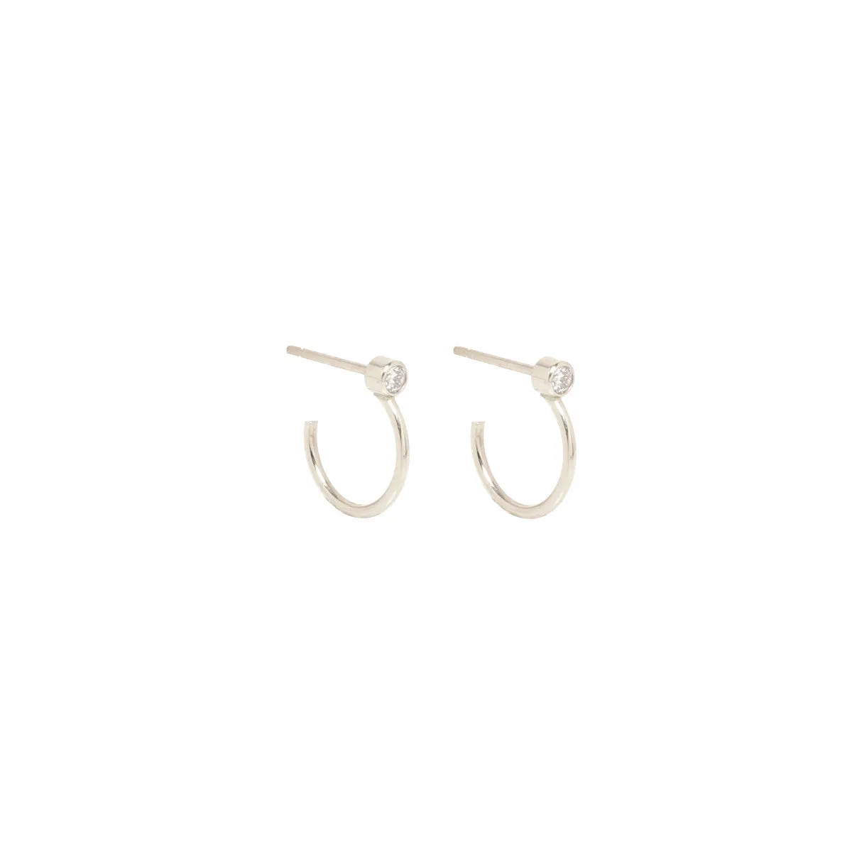 14k diamond thin huggie hoops