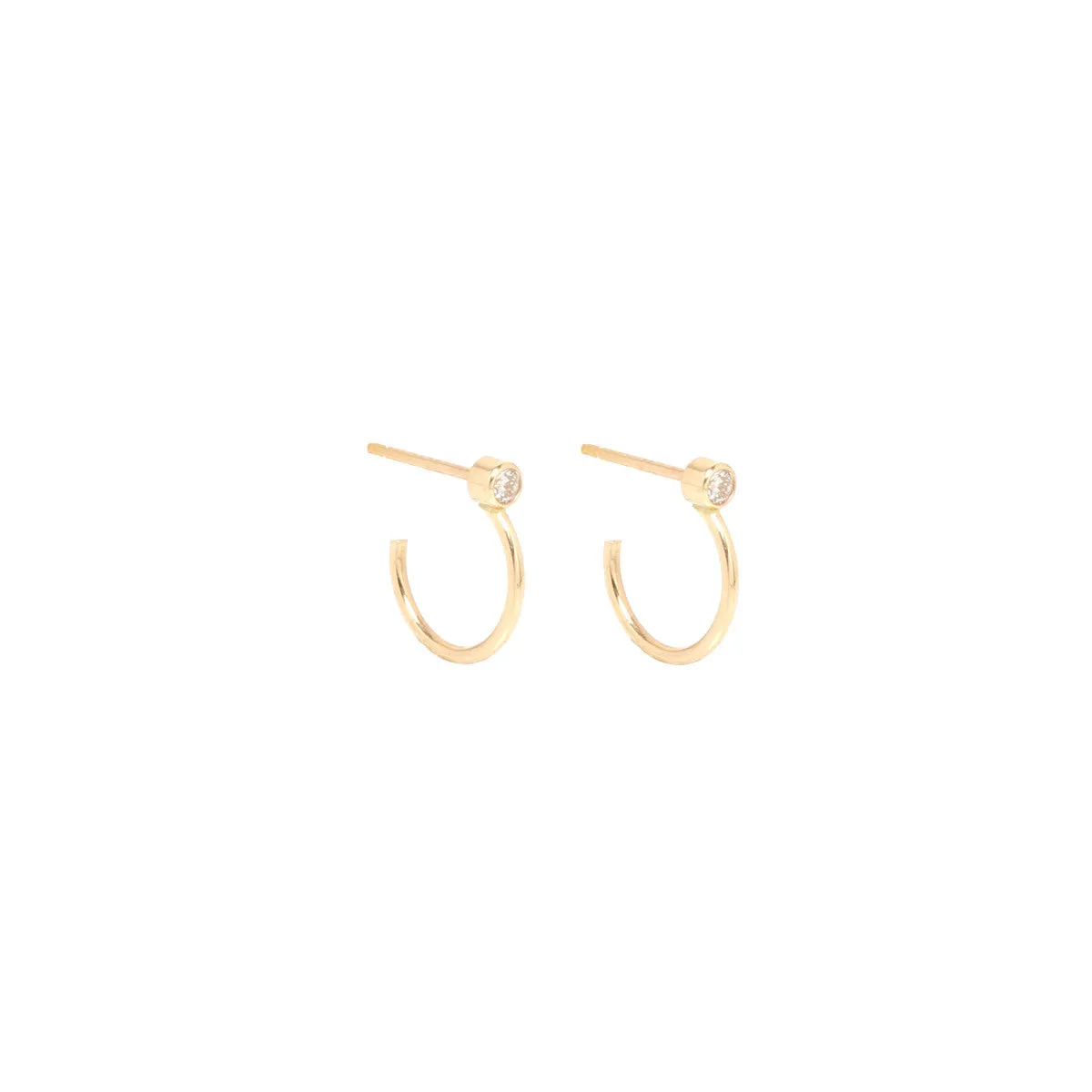 14k diamond thin huggie hoops