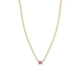 14k Emerald Cut Pink Sapphire Bezel XS Curb Chain Necklace