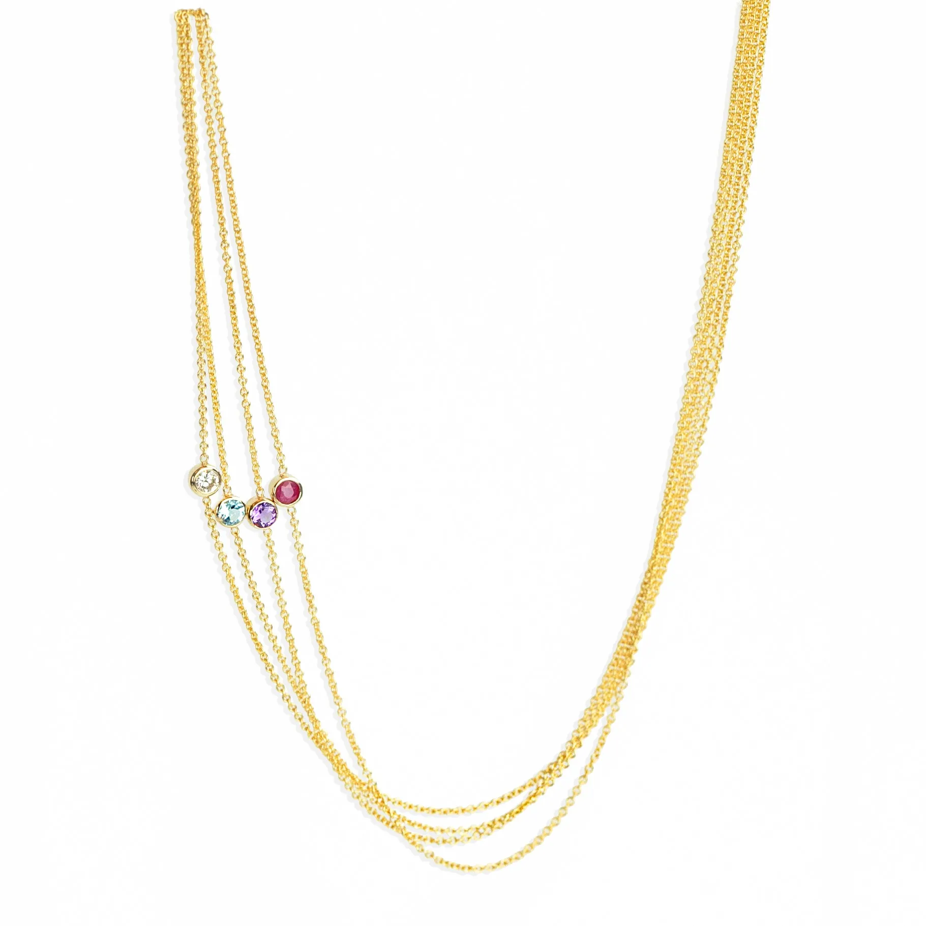 14K Gold Asymmetrical Birthstone Necklace - Sapphire (September)