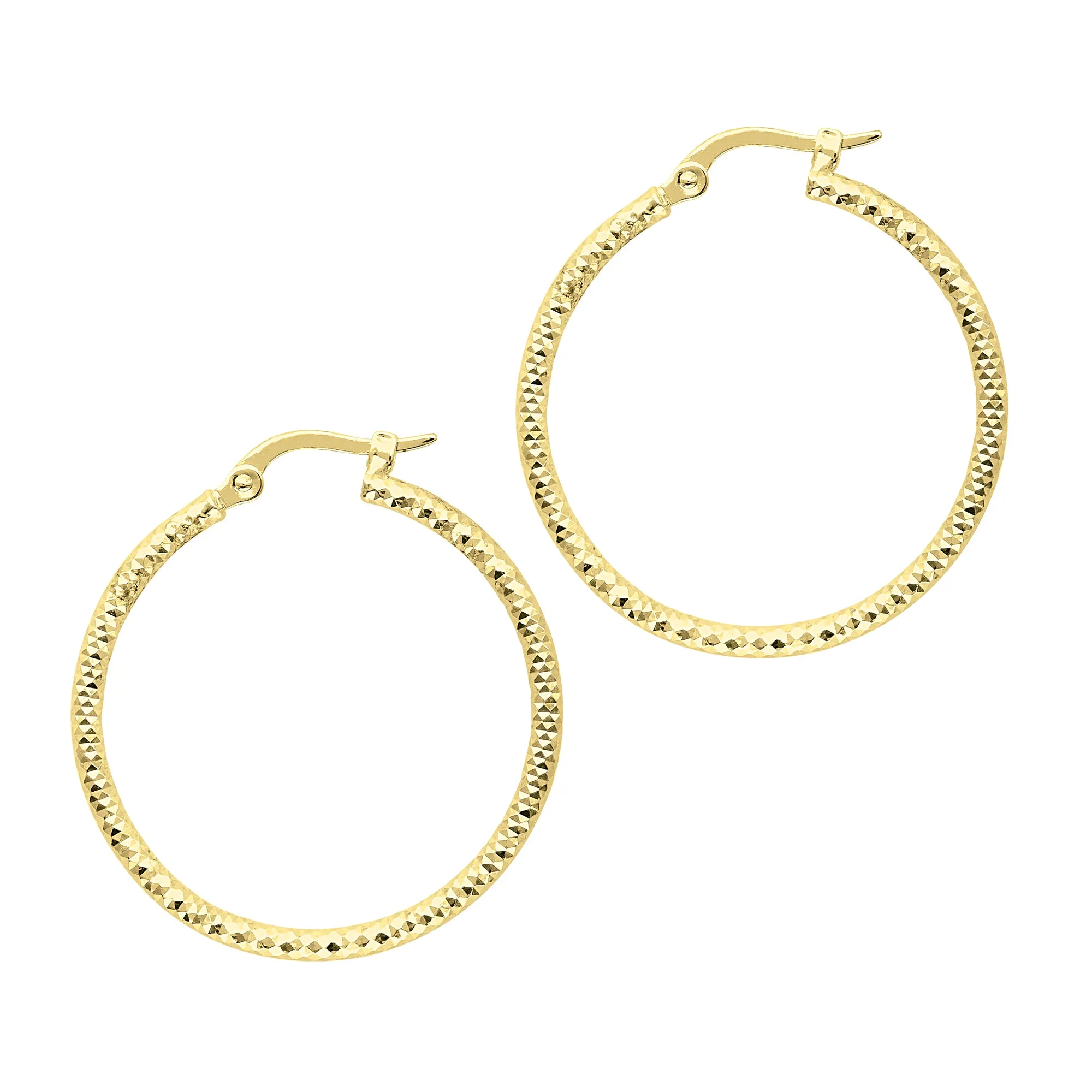 14K Gold Diamond Cut Sparkle Large Hoop Earrings, Diameter 27mm