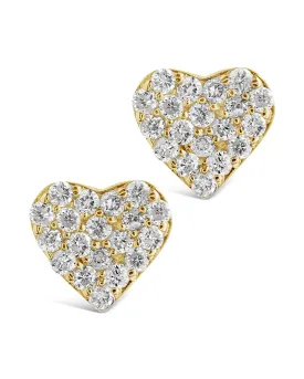 14K Gold Diamond Heart Stud Earrings