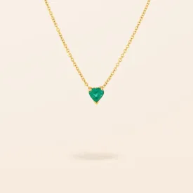 14K Gold Heart Shaped Emerald Necklace