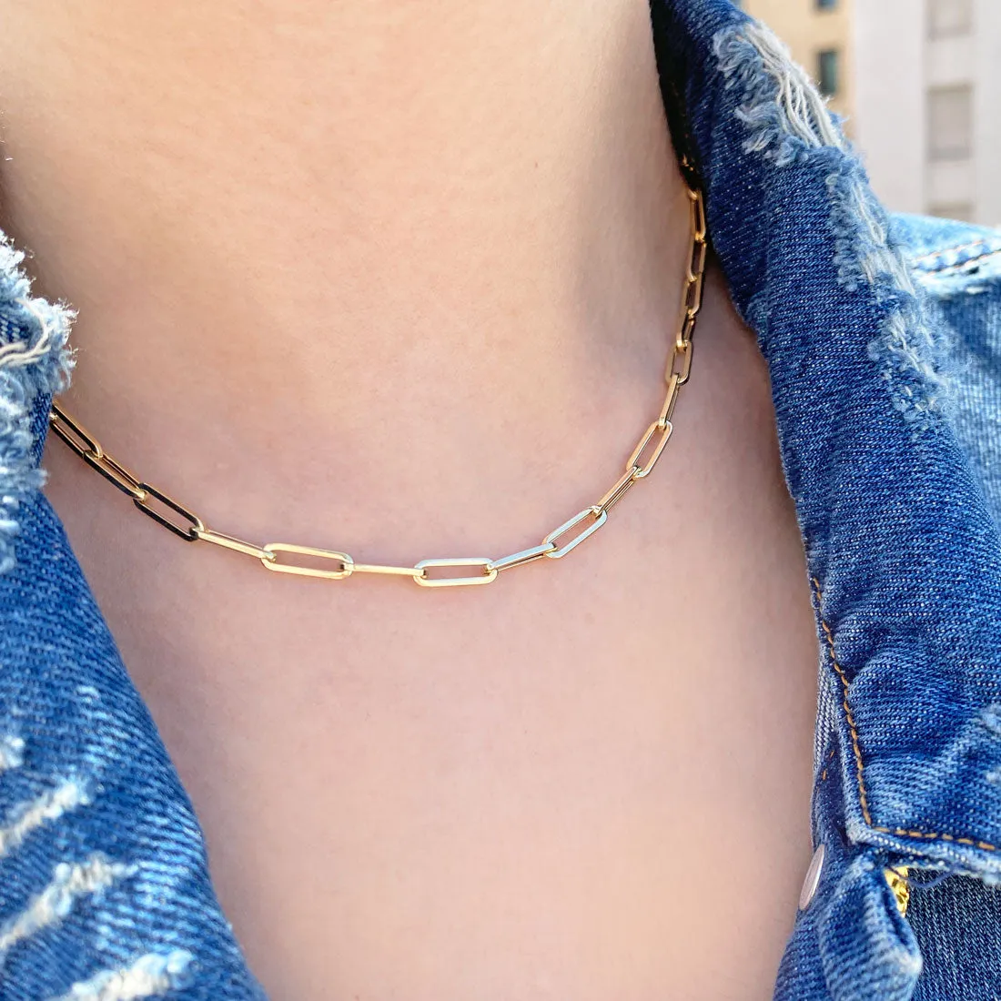 14K Paper Clip Chain Necklace