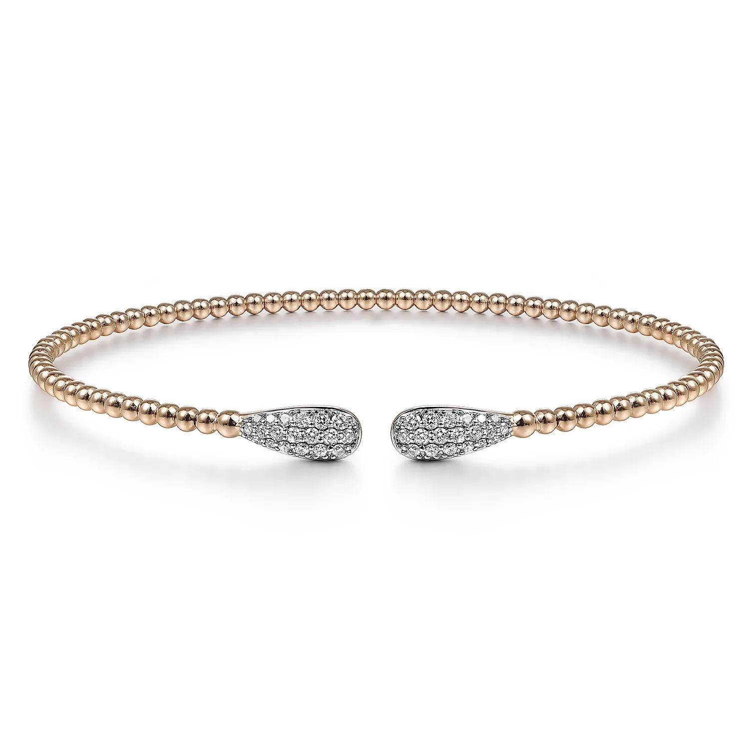 14K Rose Gold Bead Cuff Bracelet with Diamond Pave Teardrops