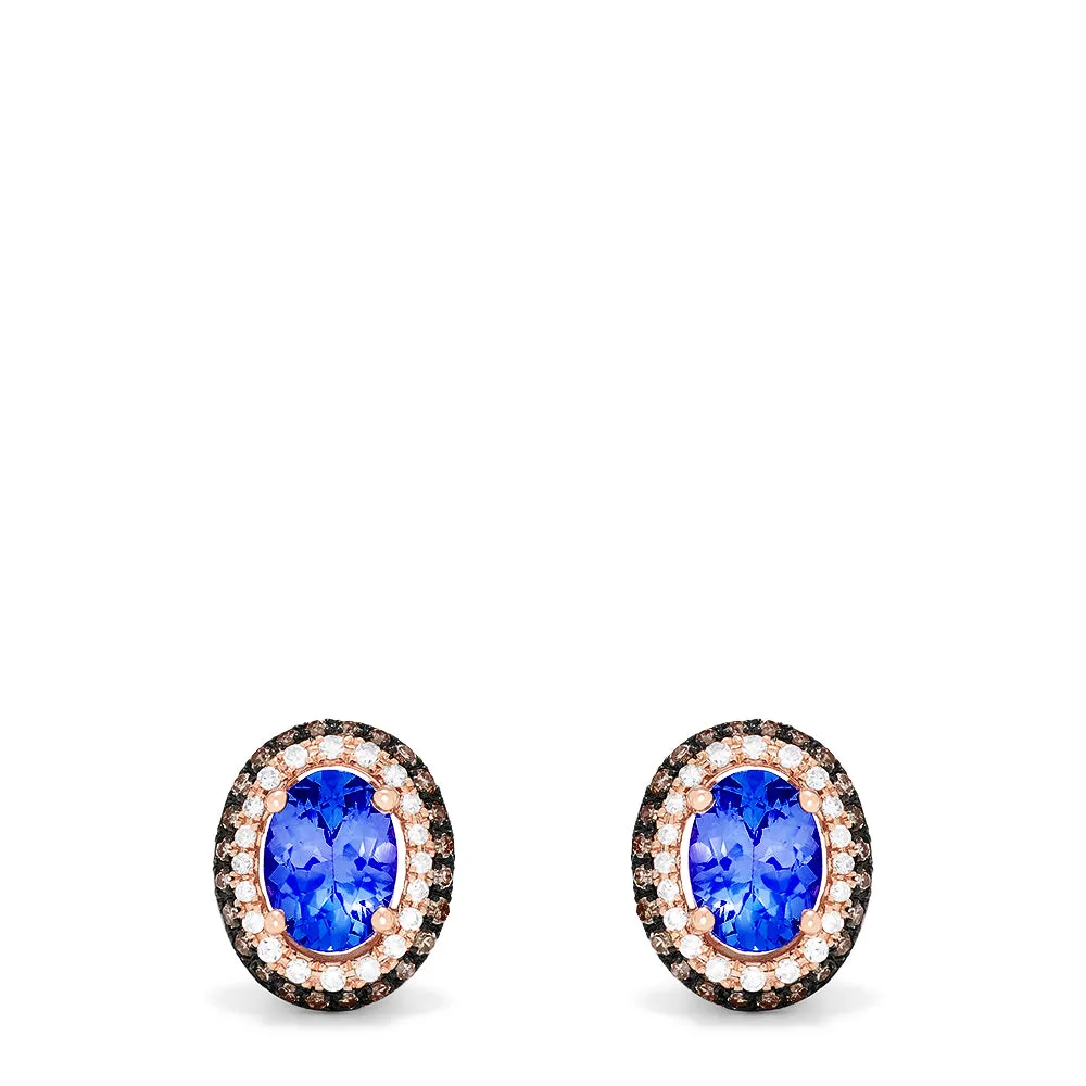 14K Rose Gold Tanzanite and Diamond Stud Earrings, 1.70 TCW