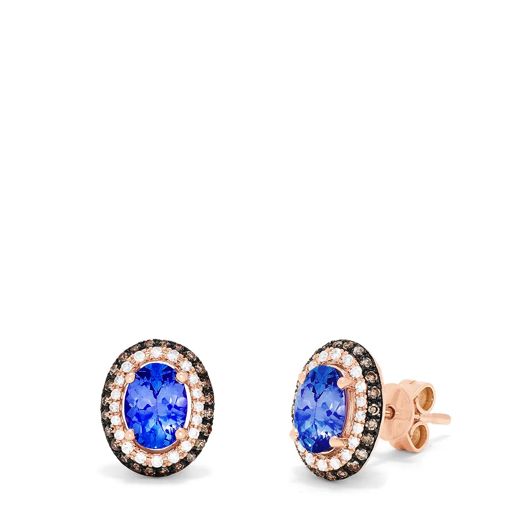 14K Rose Gold Tanzanite and Diamond Stud Earrings, 1.70 TCW