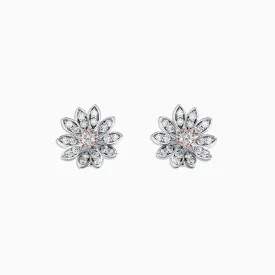 14K Two Tone Gold Diamond Flower Stud Earrings, 0.53 TCW