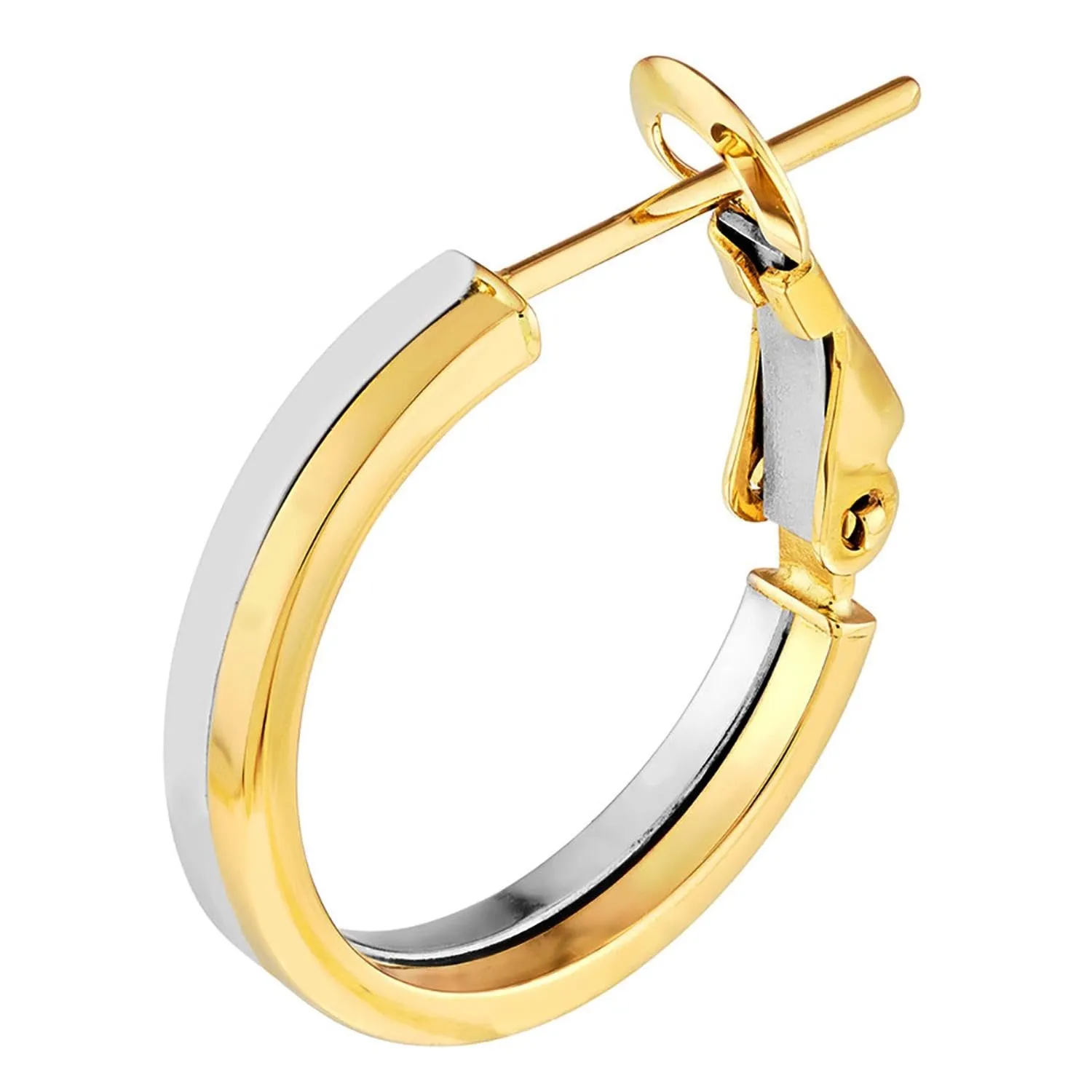 14k Two-Tone Gold Double Row Hoop Earrings with French Back