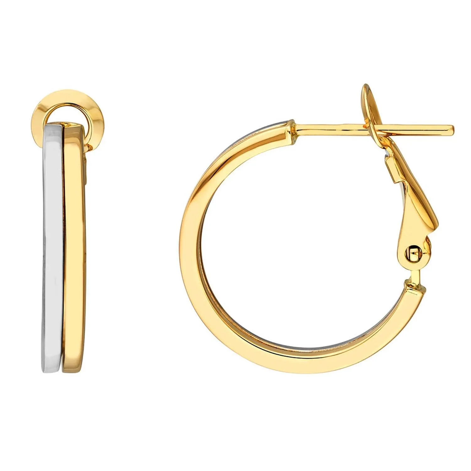 14k Two-Tone Gold Double Row Hoop Earrings with French Back