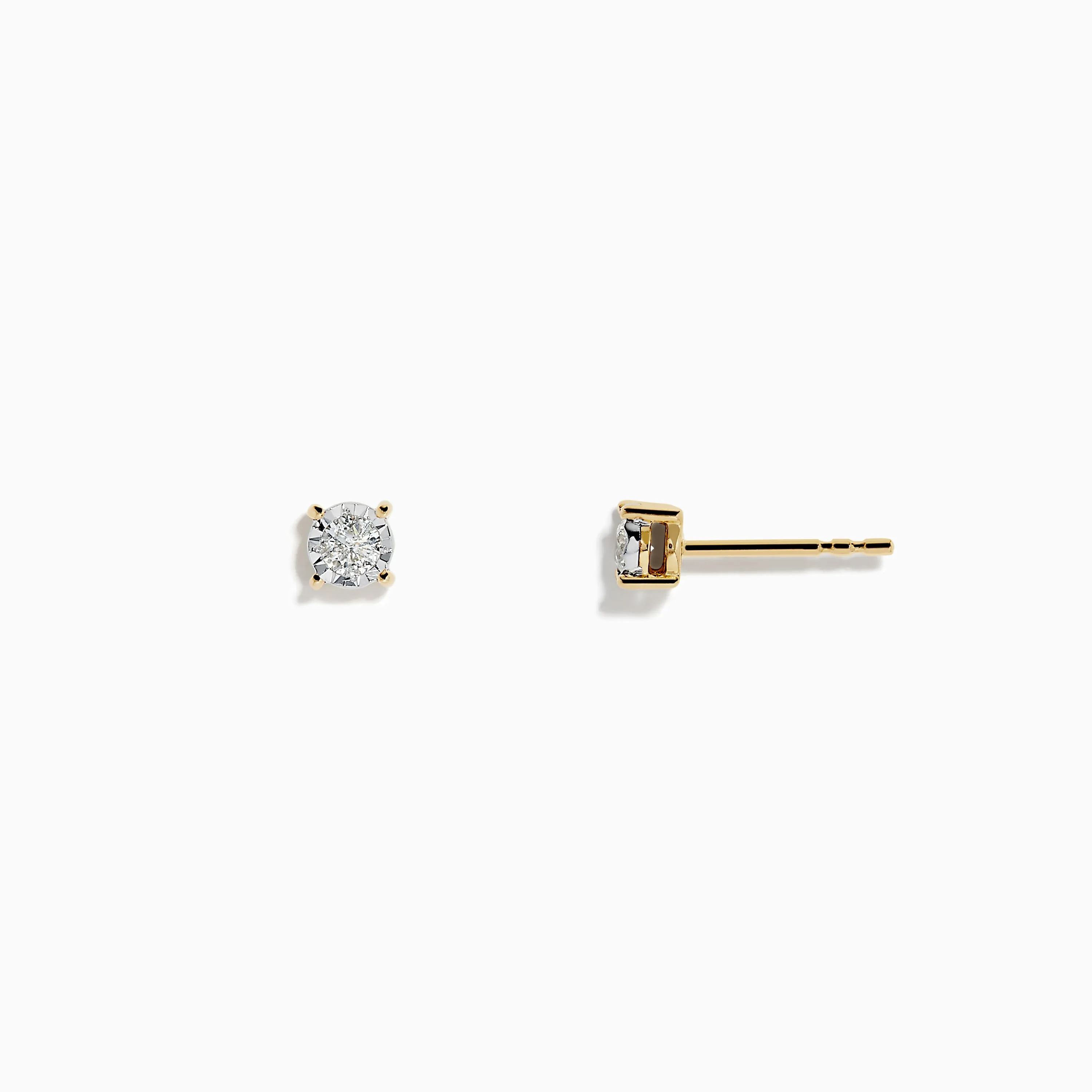 14K Two Tone White & Yellow Gold Diamond Solitaire Stud Earrings 0.20 TCW