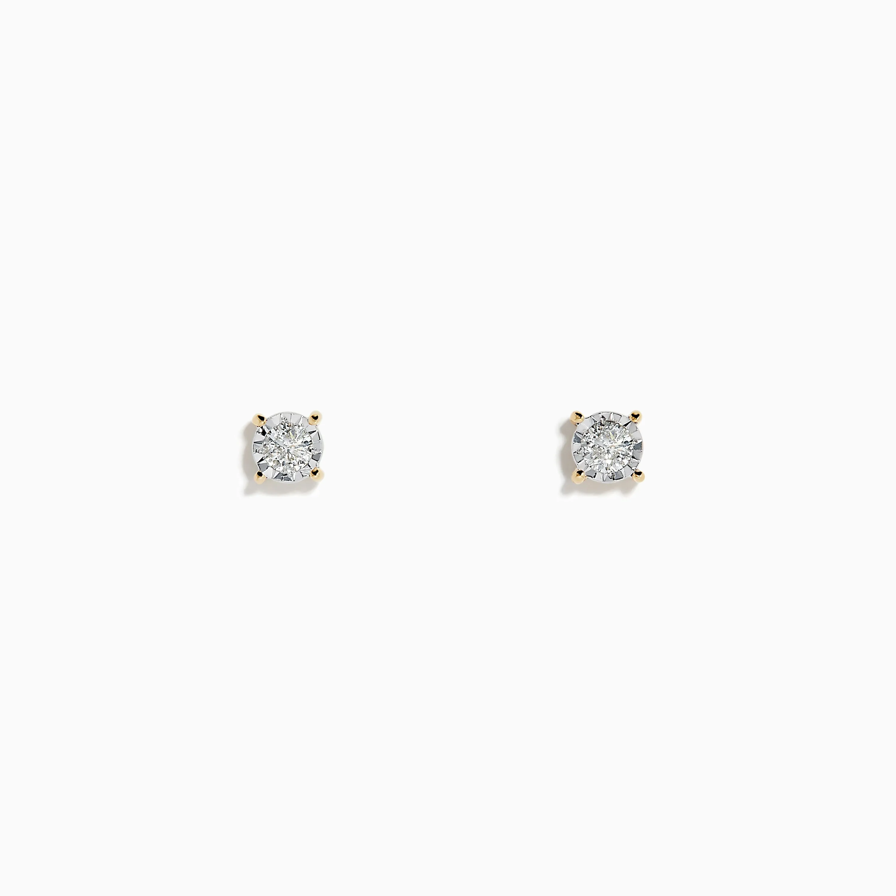 14K Two Tone White & Yellow Gold Diamond Solitaire Stud Earrings 0.20 TCW