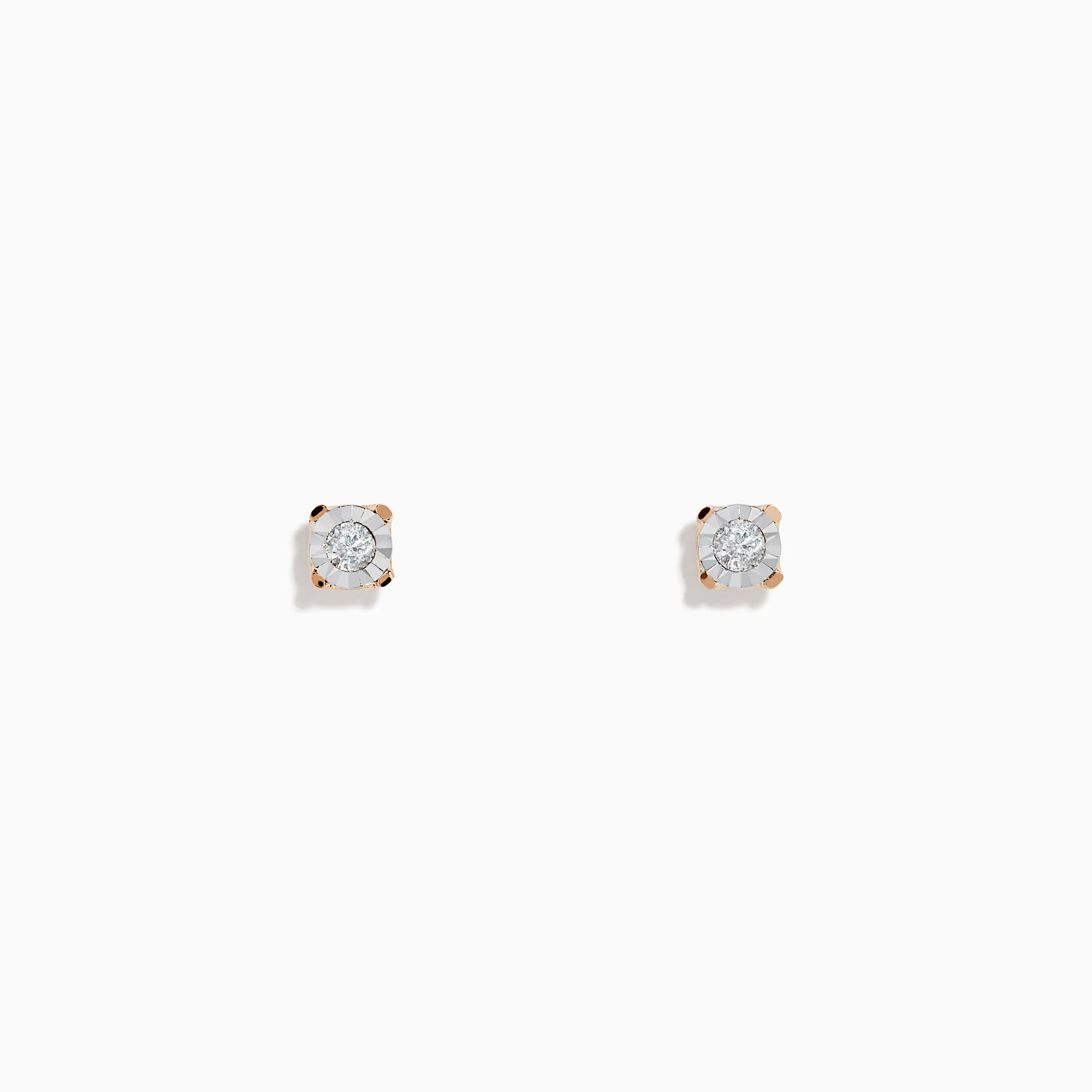 14K White & Rose Gold Diamond Solitaire Stud Earrings 0.10 TCW