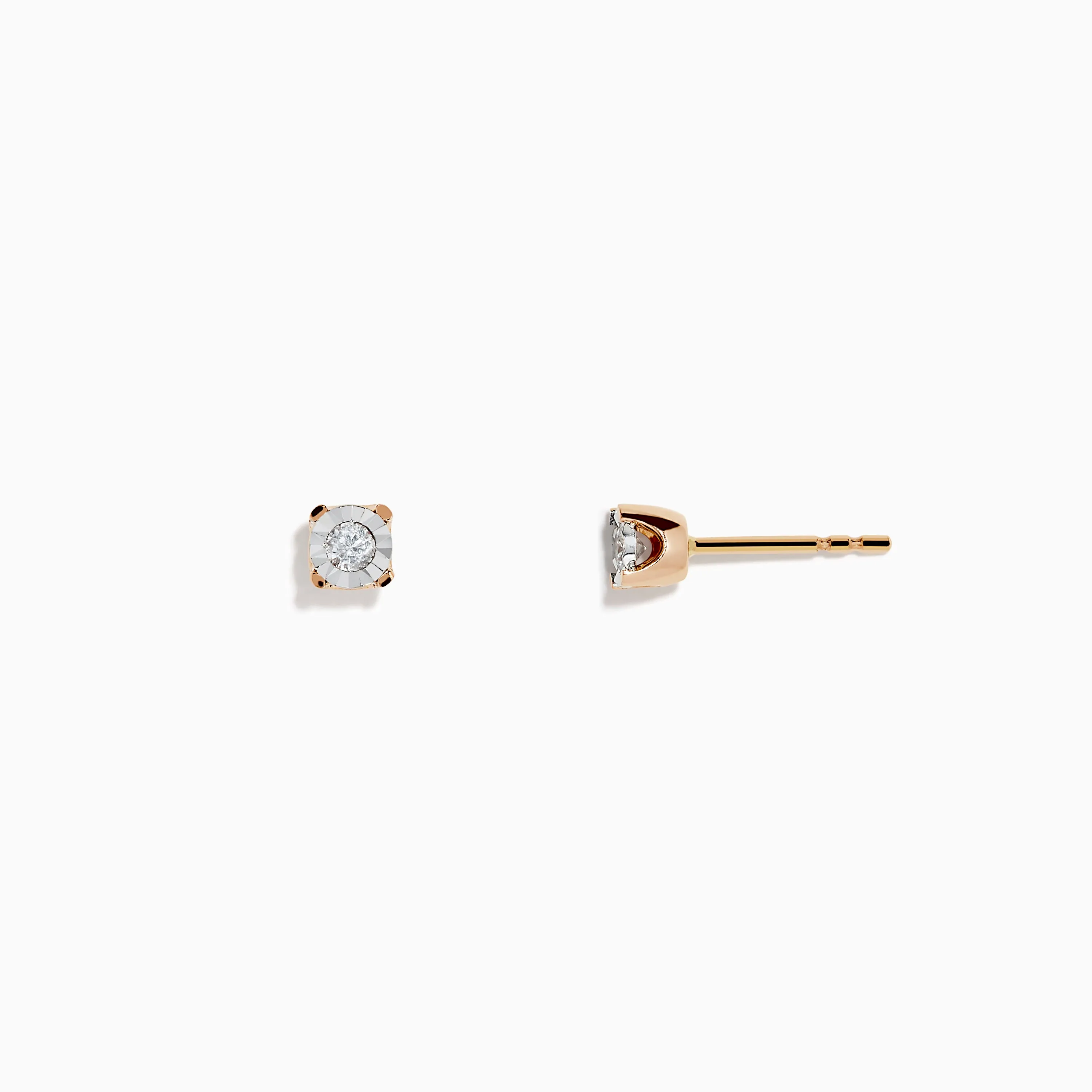 14K White & Rose Gold Diamond Solitaire Stud Earrings 0.10 TCW