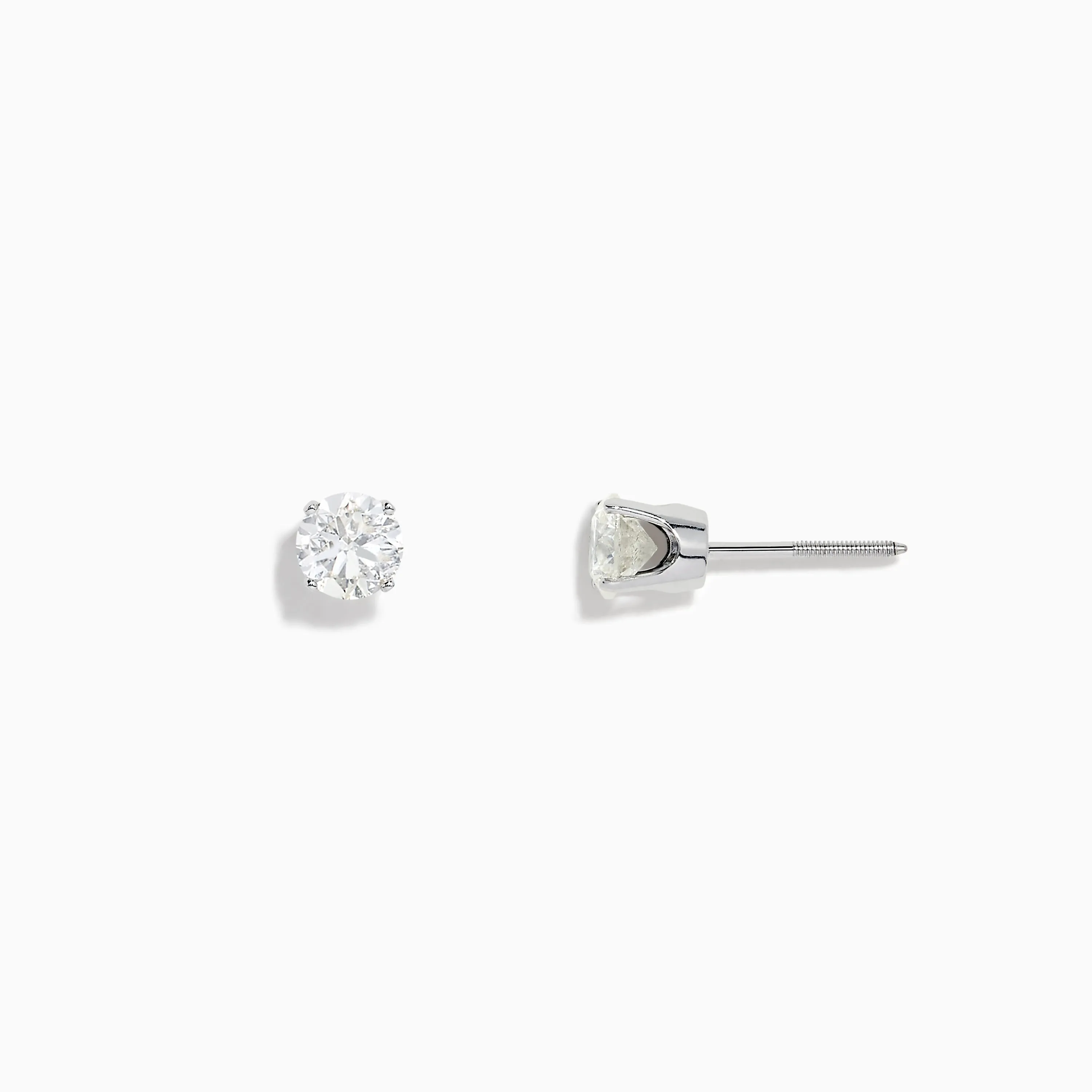 14K White Gold Diamond Solitaire Stud Earrings 0.75 TCW