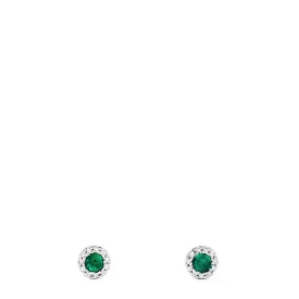 14K White Gold Round Diamond Halo Emerald Stud Earrings, 0.39 TCW