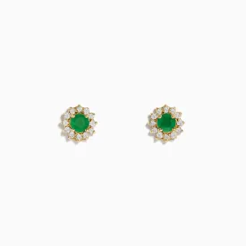 14K Yellow Gold Emerald and Diamond Stud Earrings, 0.72 TCW