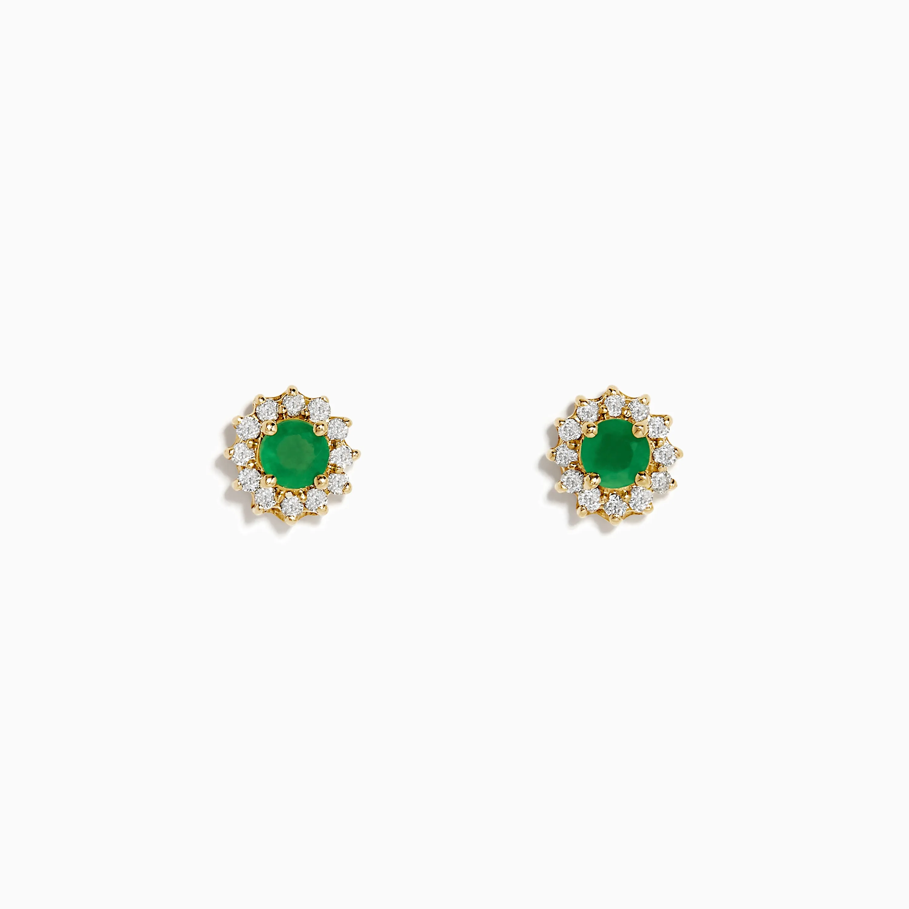 14K Yellow Gold Emerald and Diamond Stud Earrings, 0.72 TCW