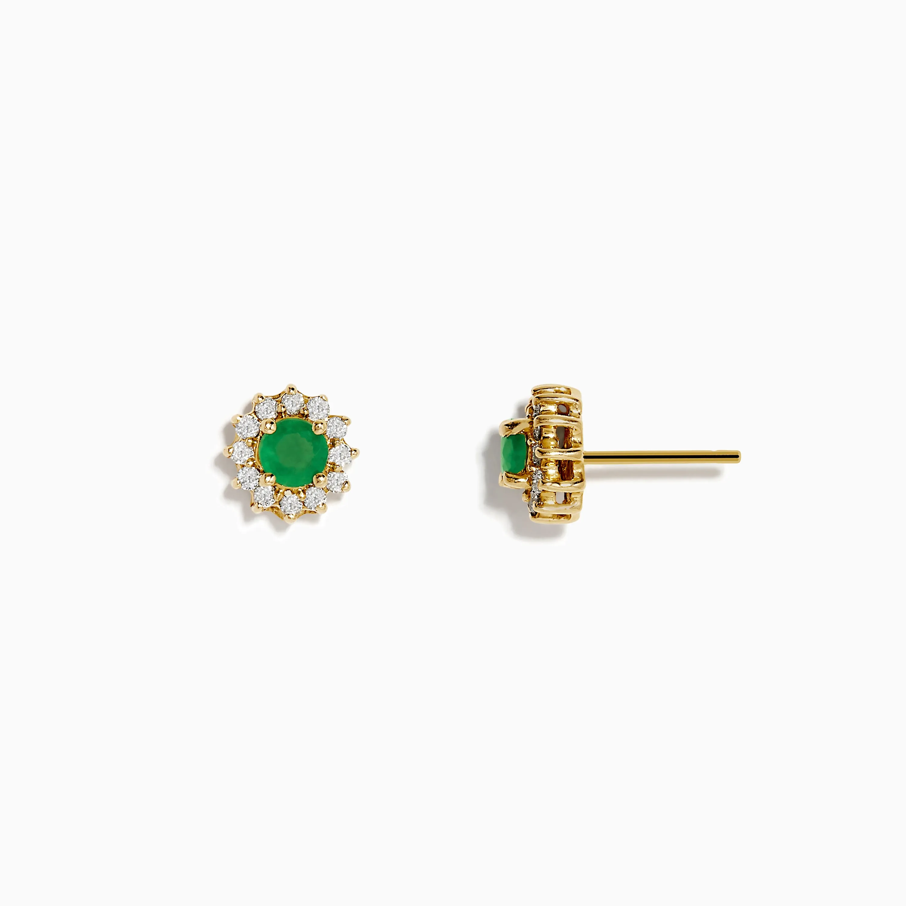 14K Yellow Gold Emerald and Diamond Stud Earrings, 0.72 TCW