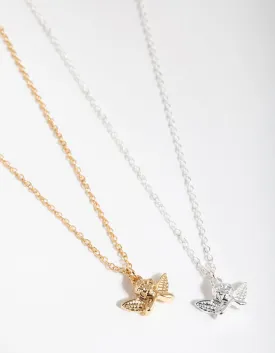 18ct Gold & Silver Plated Cherub Necklace Set