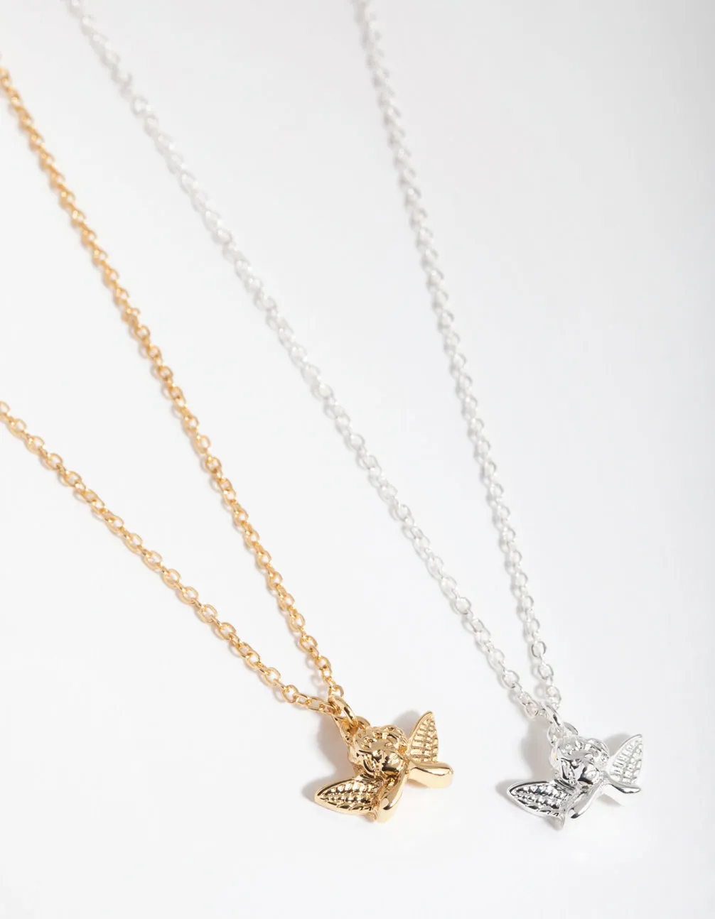 18ct Gold & Silver Plated Cherub Necklace Set