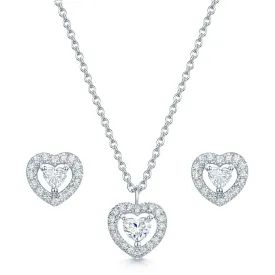 18ct White Gold Diamond Heart Pendant & Earring Set