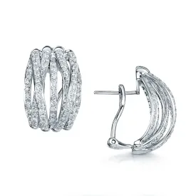 18ct White Gold Diamond Pave Set Multi Strand Half Hoop Earrings